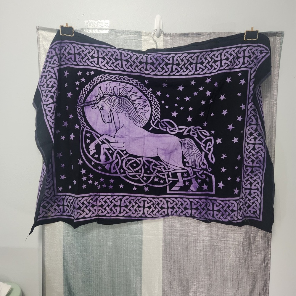 Purple Unicorn Celtic Knot Cotton Tapestry Wall Hanging Stars Made in India